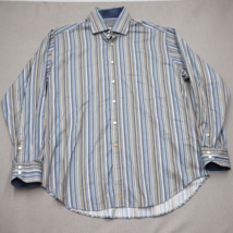THOMAS DEAN Men&#39;s Size XL Striped Multicolor Blue Flip Cuffs Button Down Shirt - £22.43 GBP