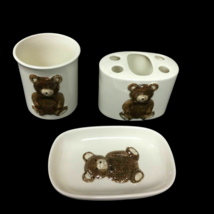 Vintage Otagiri Ceramic Bath Set Toothbrush Holder Soap Dish Tumbler Teddy Bear - £43.35 GBP