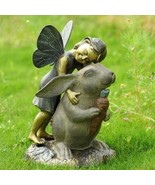 Joyful Girl Fairy With Whimsical Rabbit In Wonderland Statue Elegant Hom... - $322.39 CAD