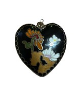 Vintage Enamel Cloisonne Pendant Heart Butterfly Floral Double Sided - $21.42 CAD