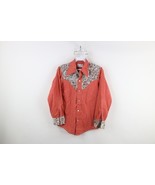 Vintage 70s Rockabilly Boys 14 Faded Chambray Western Flower Button Shir... - $47.32 CAD