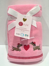 Valentines Day Dachshund Pink Bathroom HAND Towels Set of 2 NEW - $26.72
