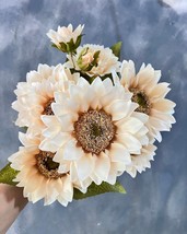 18.9&quot; Artificial Milky white sunflower bouquet silk flower fall decor ta... - $260.77 MXN