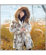 Russian Lynx Rex Rabbit Medium Length Racoon Fur Hooded Parka Coat Jacket - £297.32 GBP