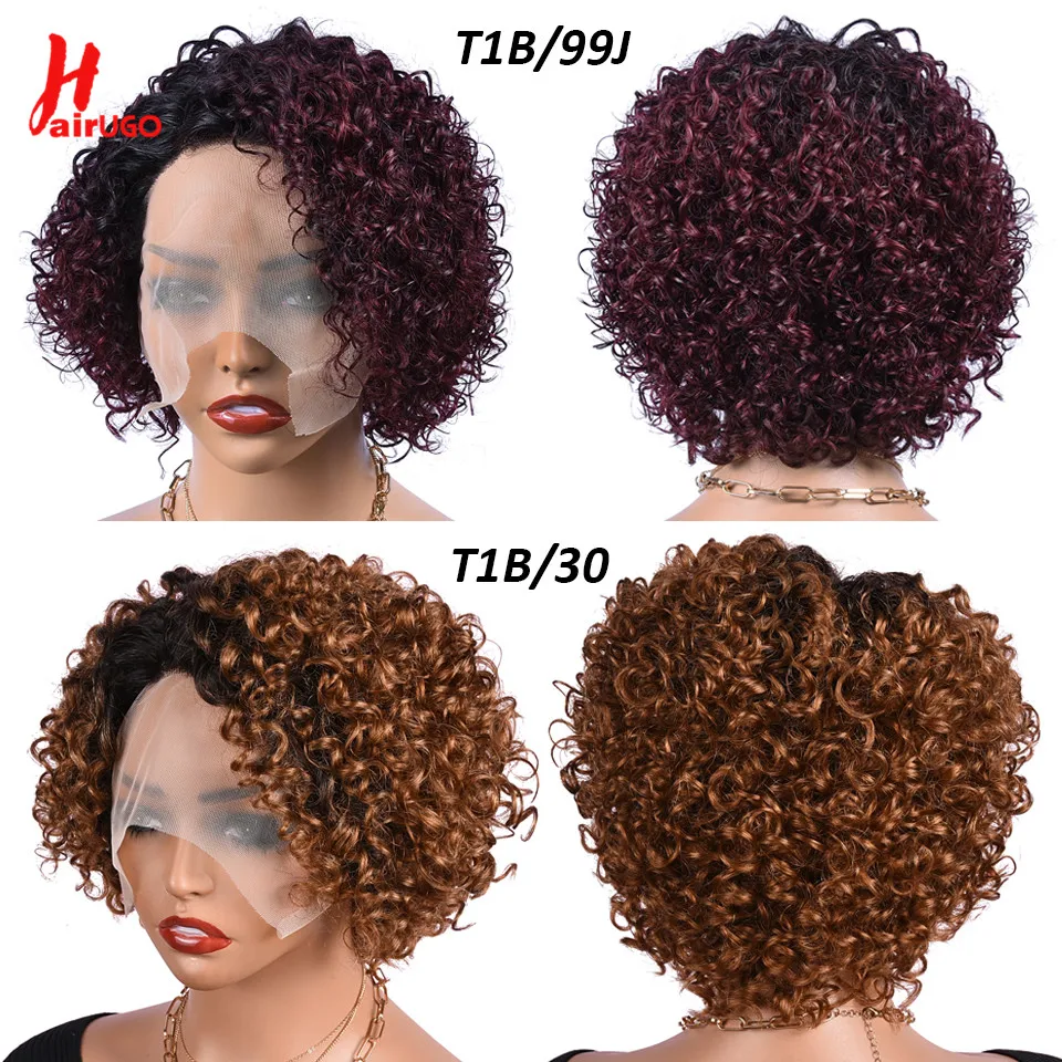 T1B30 Pixie Cut Human Hair Wigs T1B/30 Curly Pixie Cut WigS Ombre Brown Sho - £43.20 GBP+