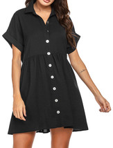 RH Womens Sleepshirt Short Sleeve Collar Button Casual Nightdress Pajama... - $26.99