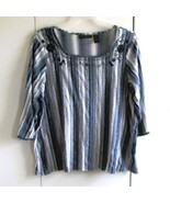 Preswick &amp; Moore 1X Ladies Striped Blouse W/ Embroidered Neckline &amp; 3/4 ... - $336.28 MXN