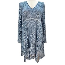 Suzanne Betro Women&#39;s 2X Blue Lacy Long Sleeve Handkerchief Dress NWT - £58.42 GBP