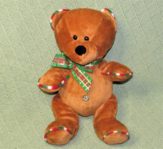 Hugfun Christmas Candy Teddy Bear Plush Stuffed Animal 8&quot; Sitting Red Green Bow - £8.49 GBP