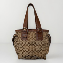 Vintage Coach Soho Carryall Signature Tote Brown &amp; Tan Leather &amp; Jacquard 10079 - $47.49