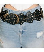Grommeted Vegan Leather Patch Linked Belt Black - $29.88 CAD