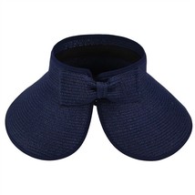 Women Wide Brim Straw Sun Hat, Summer Visors Panama Roll up Hat Foldable - NAVY - £14.32 GBP