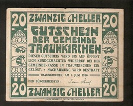 Austria Gutschein d. Gemeinde TRAUNKIRCHEN 20 heller 1920 Austrian Notgeld - £3.12 GBP