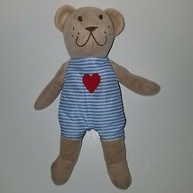 IKEA Fabler Bjorn Tan Teddy Bear Lovey 8.5&quot; Plush Baby Heart Blue White Stripes - £5.34 GBP