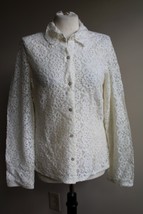 J. Jill S Ivory Button Front Lace Long Sleeve Blouse Top Semi-Sheer - $24.70