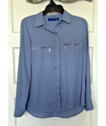 Apt. 9 Blue Long Sleeve Blouse with Zipper Pockets Size S - $20.10