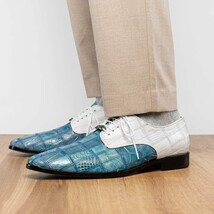 Pissa Genuine Caiman Lizard Patchwork Derby Shoes Aqua/White image 10