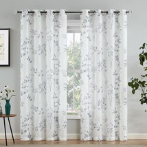 Set Of 2 Beauoop Grommet Top Floral Semi-Sheer Curtains, 50 Inch Wide, Gray, For - £40.55 GBP