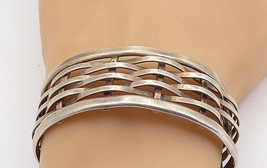 MEXICO 925 Sterling Silver - Vintage Shiny Basket Weave Cuff Bracelet - BT2040 - £97.77 GBP