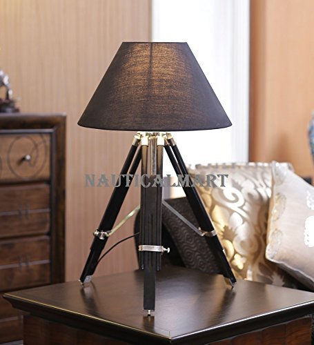 Nauticalmart Chrome Finish Tripod Table Lamp With Black Shade