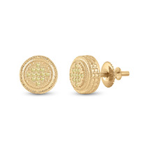 Sterling Silver Round Yellow Color Enhanced Diamond Circle Earrings 1/20 Ctw - £63.10 GBP