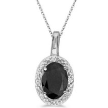 6x4mm Oval Black &amp; White Real Moissanite Halo Pendant 14K White Gold Plated - £64.86 GBP