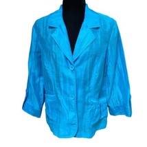 Chicos Turquoise Blue Linen Blend Lightweight Stretch Blazer Size 1 Jacket - £14.50 GBP