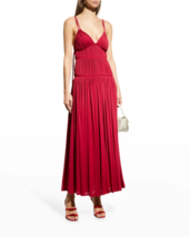 Rebecca Taylor Sz 6 Ruched Mesh Maxi Dress Hibiscus Red Tiered Long $395... - $59.39