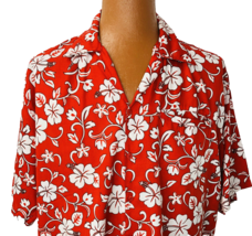 Pacific Aloha Hawaiian Red White Hibiscus Floral XL Welt Pocket Shirt - £31.96 GBP