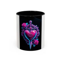 Neon Heart Dagger Accent Coffee Mug 11oz 15oz Retro Rose Gothic - $18.79+