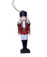 Vintage Wooden 4” Christmas Nutcracker ornament Red coat  Handmade/painted - £8.24 GBP