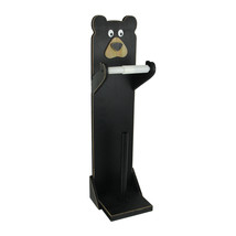 Hand Painted Black Bear Standing Wood Toilet Paper Roll Holder with Extra - £39.51 GBP