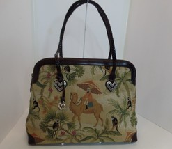 Brighton Tapestry Bag Camel Monkey Brown Leather Trim Travel Carry-on C648683 SN - £59.34 GBP