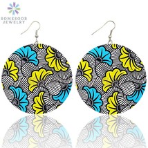 SOMESOOR Fashion Afro Headboards Fabric Style Printed Wooden Drop Earrings Afric - £19.58 GBP