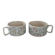 2 Chili Large Soup Cups Mugs  Floral Vintage Ceramic Cottagecore Garden Bird 70s - £19.83 GBP