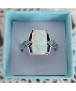 Faux Opal ~ Square Ring ~ Size 7 ~ Faux Jade Gemstones on Sides ~ Silver... - $363.95 MXN