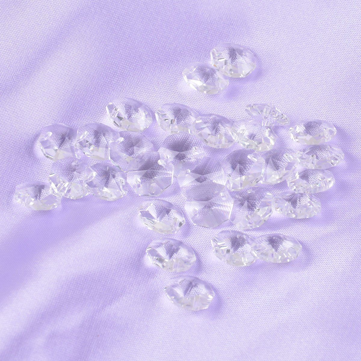 300Pcs Crystal 14mm Octagon Beads Chandelier Lamp Parts Prism Ornament Free Ring - $14.55