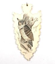 Scrimshaw Owl on Arrowhead-Shaped Carved Bone Signed Skip Rowell 1987 - £39.81 GBP