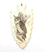 Scrimshaw Owl on Arrowhead-Shaped Carved Bone Signed Skip Rowell 1987 - $49.95