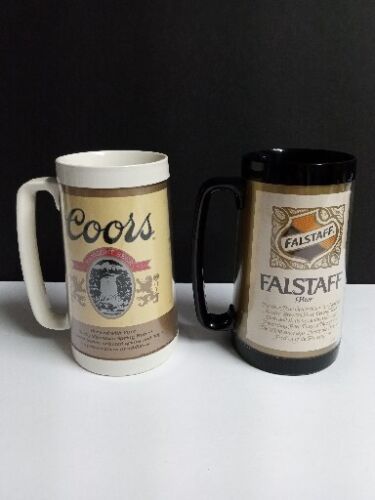 Falstaff & Coors Beer 16oz Thermo Serv Insulated Plastic Souvenir Mug Lot c1980s - £15.97 GBP