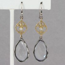 Retired Silpada Sterling Glass Raindrop Brass Fleur De Lis Dangle Earrings W2374 - £27.78 GBP