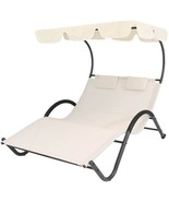 2 Person Off White Outdoor Patio Chaise Lounger Chair Canopy Bed with Pi... - $845.52 CAD