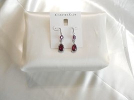 Charter Club 1-3/4&quot; Silver-Tone Red Crystal Drop Earrings Y443 $29 - $9.64