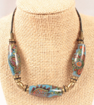 Vintage Hippie Boho 14 Inch Choker with Hand Made Red Clay Beads on Leather - £12.66 GBP