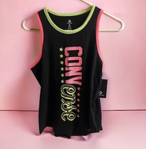 Converse girls black tank top w/ neon yellow &amp; pink size XL stars sporty - £15.57 GBP