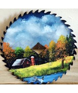 Painted Circular Saw Blade Country Scene with Barn &amp; Tree by Joette - £11.95 GBP