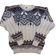 Vtg Fair Isle Ski Sweater Mens L USA Made Nordic Cotton Crew Peconic Bay Traders - $40.30