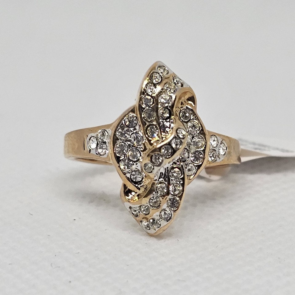 18k Gold Plated CZ Cocktail Ring Woven Twist NOS Original Tag Cubic Zirc... - $24.99