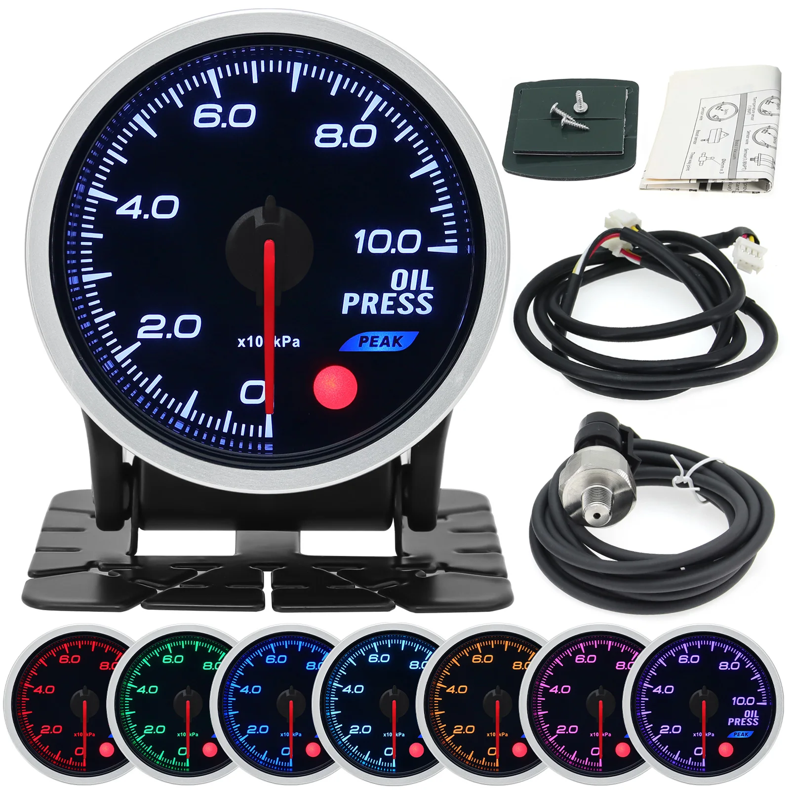 Universal Auto 12V 52mm 8 Color Racing Car Oil Pressure Water Oil Temp EGT - £33.65 GBP+