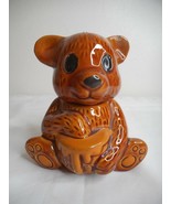 Vintage Ceramic Brown Bear with Honey Figurine Trinket Holder - $193.61 MXN